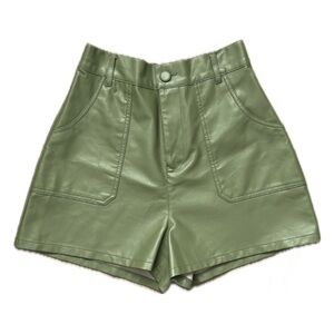 Olive Green Faux Leather Shorts